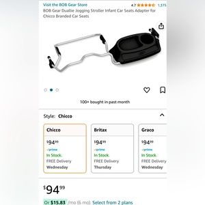 BOB Duallie Stroller Infant Car Seat Adapter/Tray for Chicco Car Seat - Black